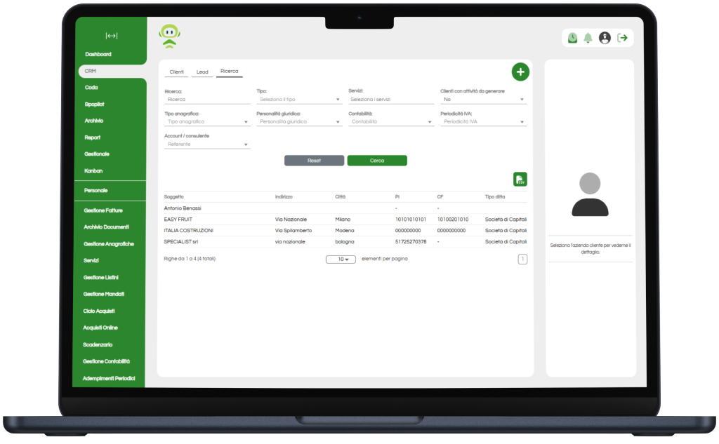 Fiscobot funzionalità software CRM